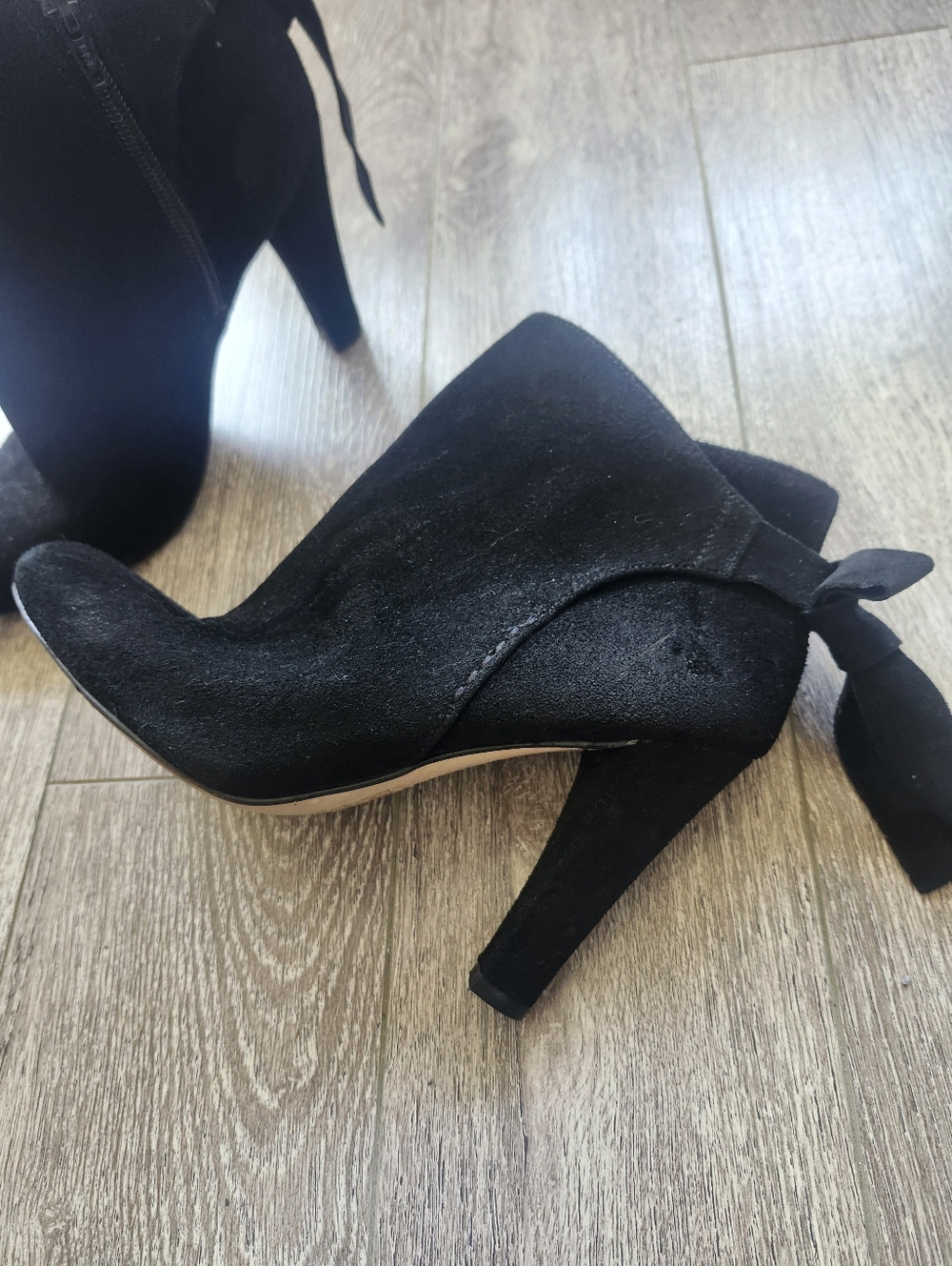 Aldo Black Suede High Heel Ankle Booties with Back Bow - Women